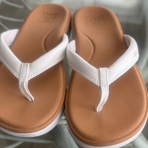 Reef White and Tan Padded Flip Flops